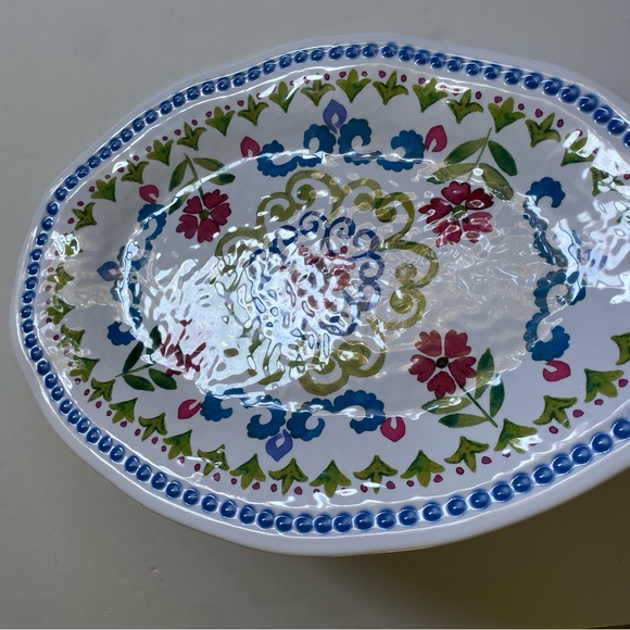 TOMMY BAHAMA Melamine Oval serving Platter Painted Flowers Green Blue Red 17.5” - Picture 14 of 16